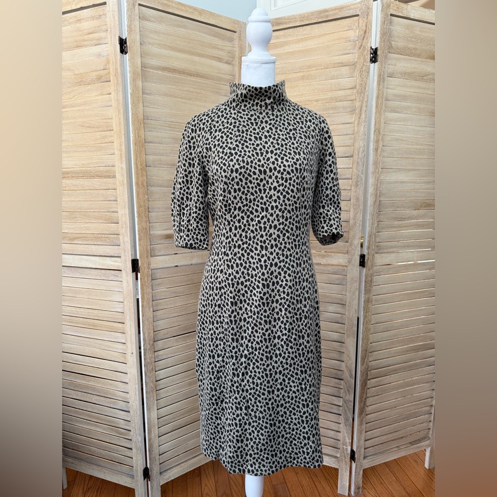 Carlisle Black and Tan Animal Print Patterned Mock Neck Short Sleeve Dress